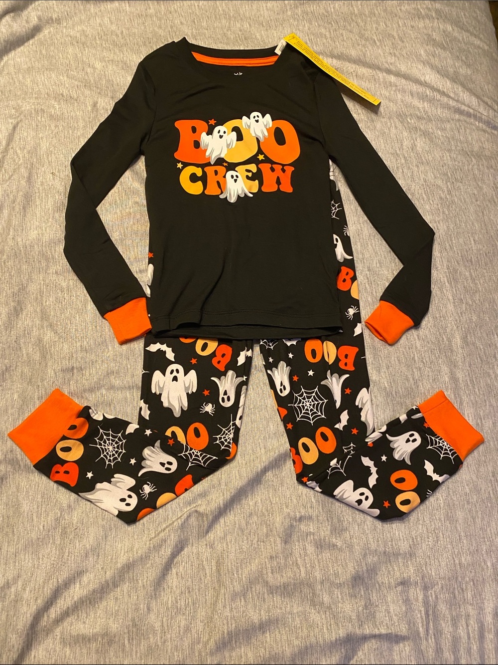 Halloween Boo Crew Pajama Set Kids Sz 6 Orange & Black Long Sleeve/Pants NWT